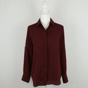 Mossimo Women's Extra Small Maroon Crepe Roll Tab Long Sleeve Button Up Shirt